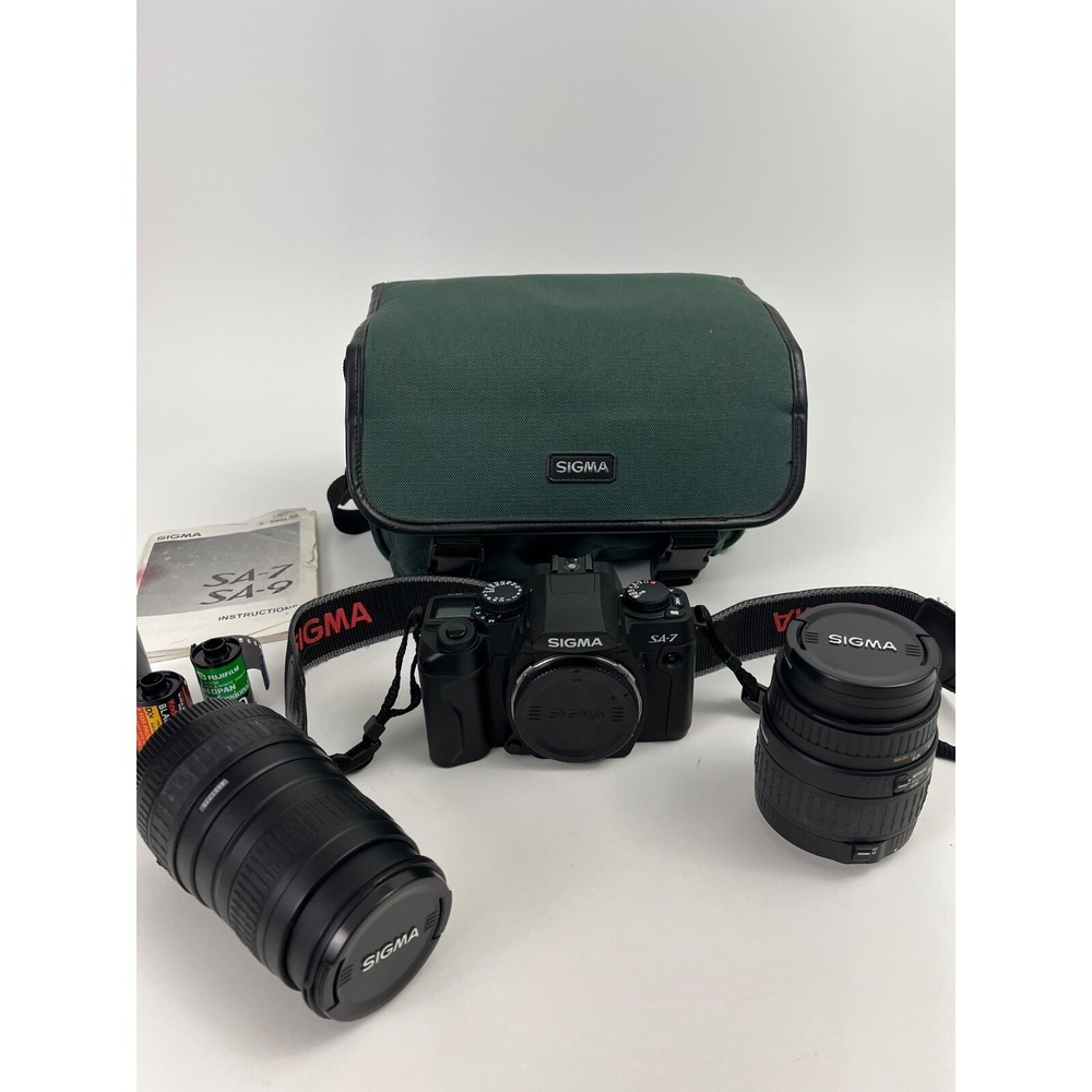 Sigma SA-7 SLR Film Camera w/ 28-80mm Macro and 100-300mm DL Lens w/ Bag Bundle